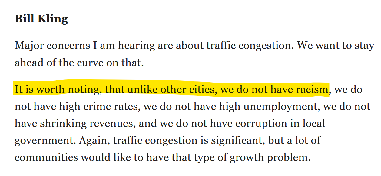 “It is worth noting, that unlike other cities, we do not have racism”